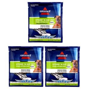 3-PACK Bissell Stomp 'N Go Pet Lifting Pads + Oxy Stain Removal for Carpet Rugs